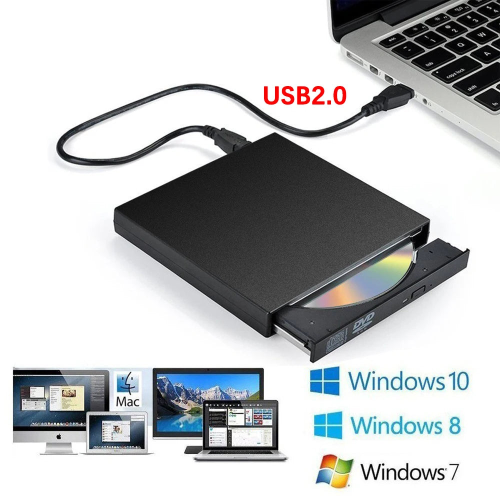 USB 2.0 External DVD Player CD Drive Mp3 Music Movies Portable Reader for Windows 7/ 8/ 10 Laptop Desktop PC Computer