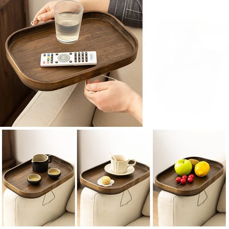 Sofa Armrest Clip-On Table Tray Wooden Foldable Couch Arm Tray Sofa Tables TV Table Side Tables For Eating And Drinking