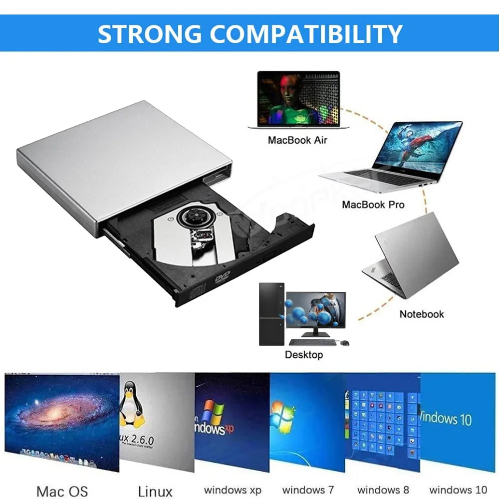 Woopker External DVD Player VCD CD Mp3 Reader USB 2.0 Portable Ultra-Thin DVD Drive Rom for PC Laptop Desktop Portatil