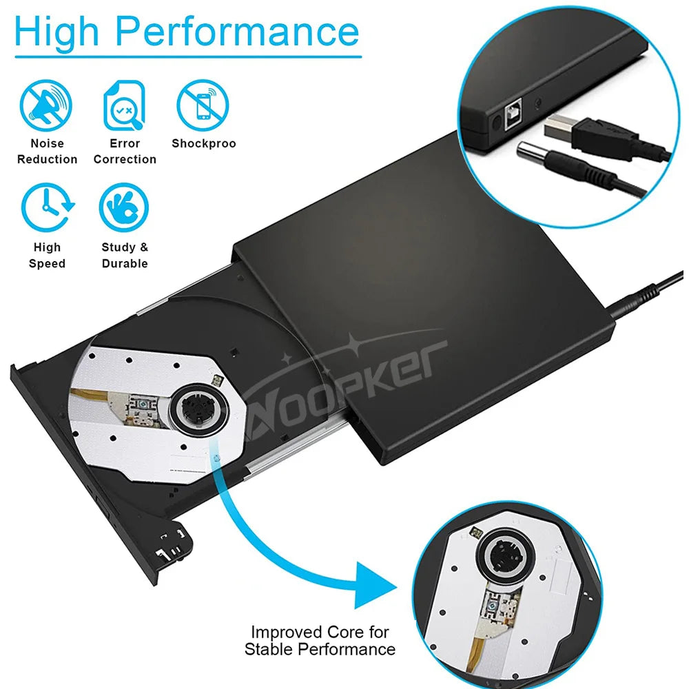 Woopker External DVD Player VCD CD Mp3 Reader USB 2.0 Portable Ultra-Thin DVD Drive Rom for PC Laptop Desktop Portatil