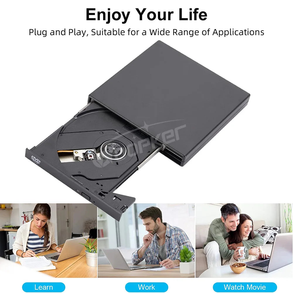 Woopker External DVD Player VCD CD Mp3 Reader USB 2.0 Portable Ultra-Thin DVD Drive Rom for PC Laptop Desktop Portatil